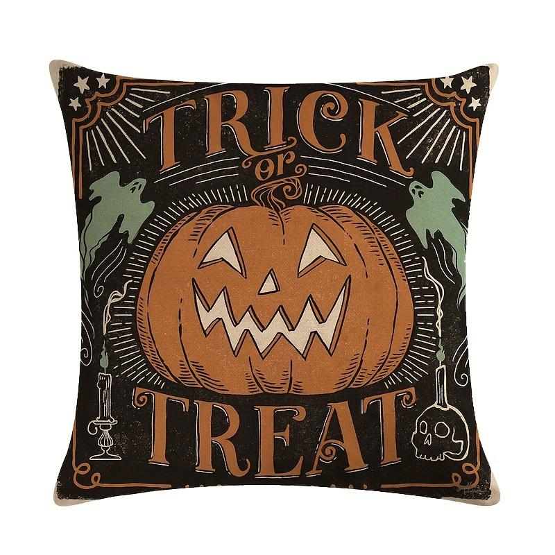 4pcs Linen Blend Throw Pillowcases Decorative Halloween Single Printed Throw Pillow Covers For Living Room Couch Sofa Home Decor