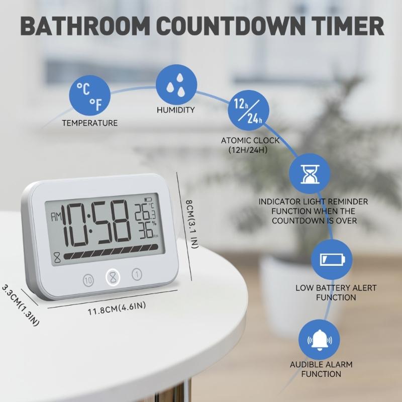Countdown Timer Shower Clock Bathroom Clocks With Temperature Readout And Waterproof Feature For Family Showers