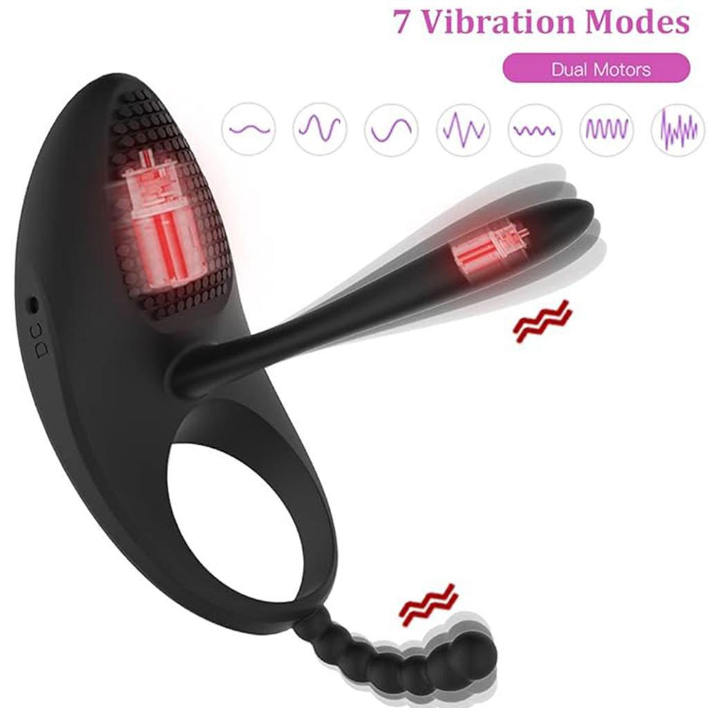 Vibrierender Penisring mit Zunge, Klitorisstimulator, Penisring, tragbarer Vibrator mit 7 Vibrationsmustern, Dual-Motor, Erektionen dauern länger und härter