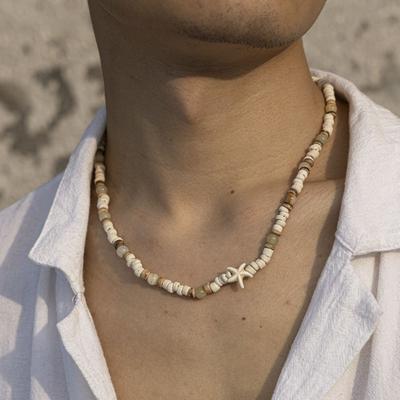 Choker Stella Marina Surfista Spiaggia Perline di Legno Catena Clavicola Maschile Collana Estate Guscio di Cocco Regalo Uomo
