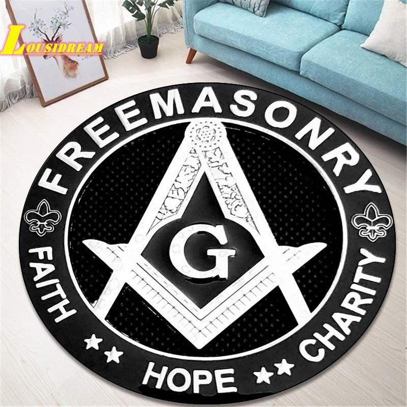 Masonic Logo Rugs Round Rugs Home Decor Rugs Non-Slip Balcony Bathroom Door Mats Outdoor Picnic Mats Office Decor Floor Mats