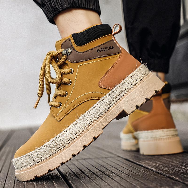 

Ботинки Martin мужские 2025 года, новая весна, высокие мужские повседневные ботинки в британском стиле, кожаная обувь среднего берца, тренд 39 жёлтый