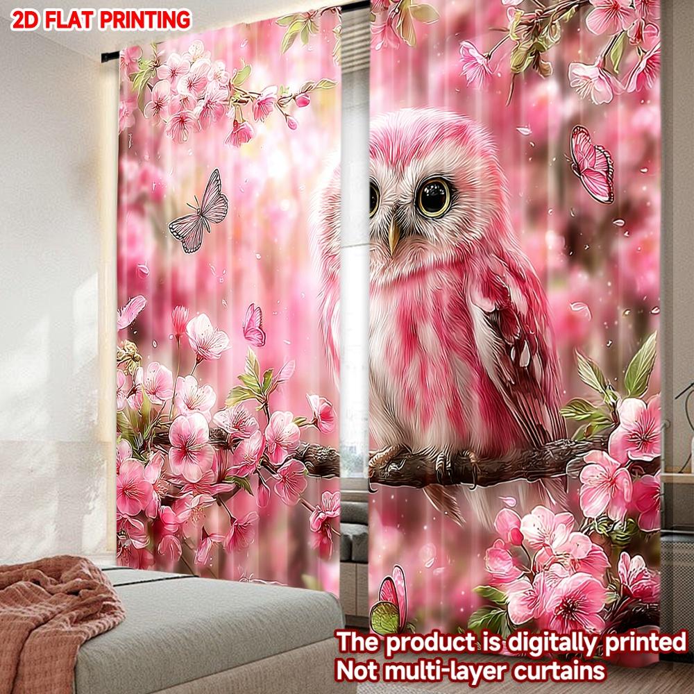 Set Of 2 Flat Printing Happy Valentine Day Party Curtain Creative Pink Owl Digital Printed Polyester Drapes Holiday Decorations