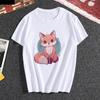 Kawaii Fox Print Ladies Tshirt Ladies Casual Basis Ocollar White T Shirt Short Sleeve Ladies Tshirt Cute Animal Graphics Tops