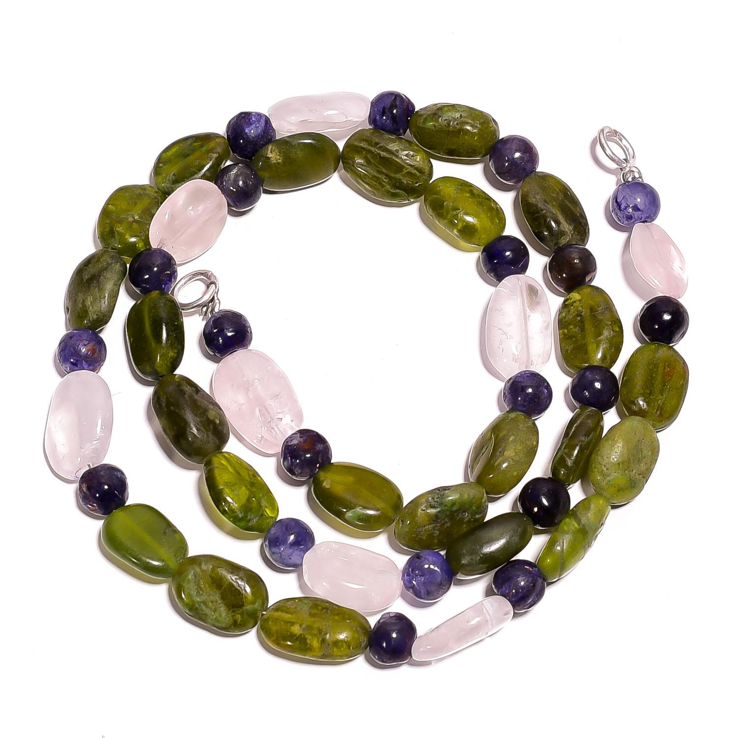 

Natural Vasonite Iolite Rose Quartz Gemstone Smooth Beads Necklace 17 UB-2806 UB-2806