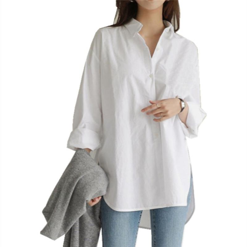 Women's Oversized Lapel Shirt - Elegant Long-Sleeve, Solid Color, Slit Hem for Spring and Autumn