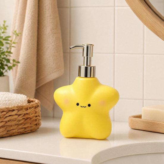 400ML Cartoon Star Soap Dispenser with Plastic Pump, Refillable Liquid Hand Soap Container, Empty Shower Gel Lotion Bottle for Bathroom