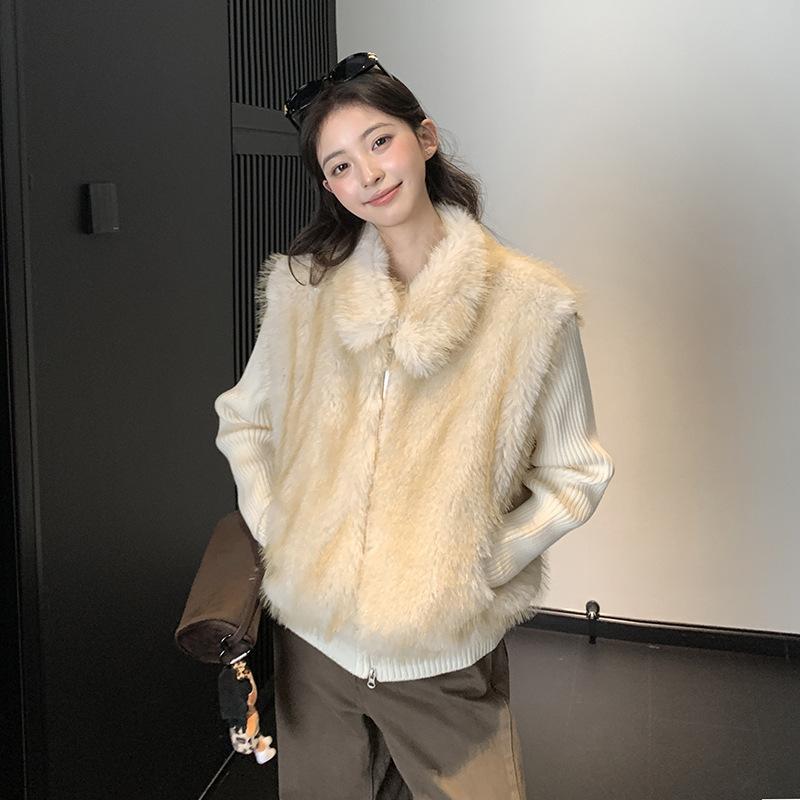 Cotton clothes women's winter new environmentally friendly fur fur vest knitted sleeves removable cotton-padded jacket