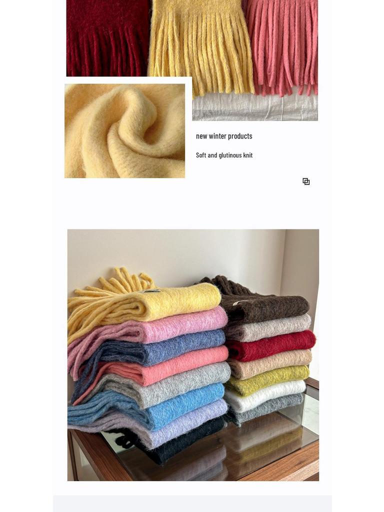 Korean Style Wool-Blend Tassel Scarf - Soft, Warm, and Solid Color for Women and Students