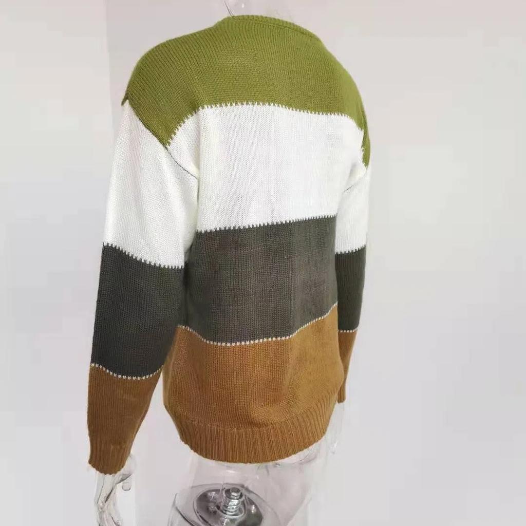 Maglione da donna a righe Pullover casual a manica lunga con girocollo Color block Pullover in maglia per donna