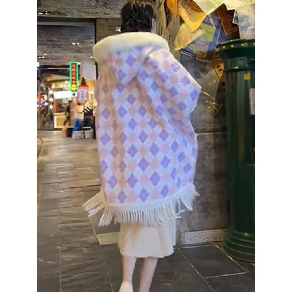 Winter Hooded Cape Poncho - Fleece Lined Extra Thick Mid-length Eco-friendly Outerwear