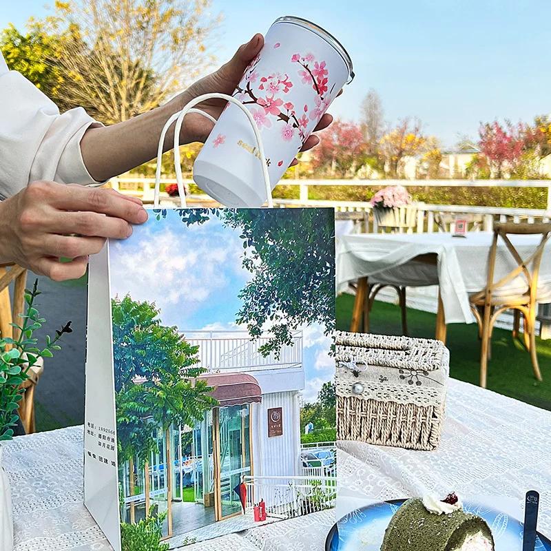 Cherry Blossom Thermal Mug With Lid Double Wall Coffee Leak-Proof Water Cup Travel Camping Tea Tumbler Drinkware Stainless Steel