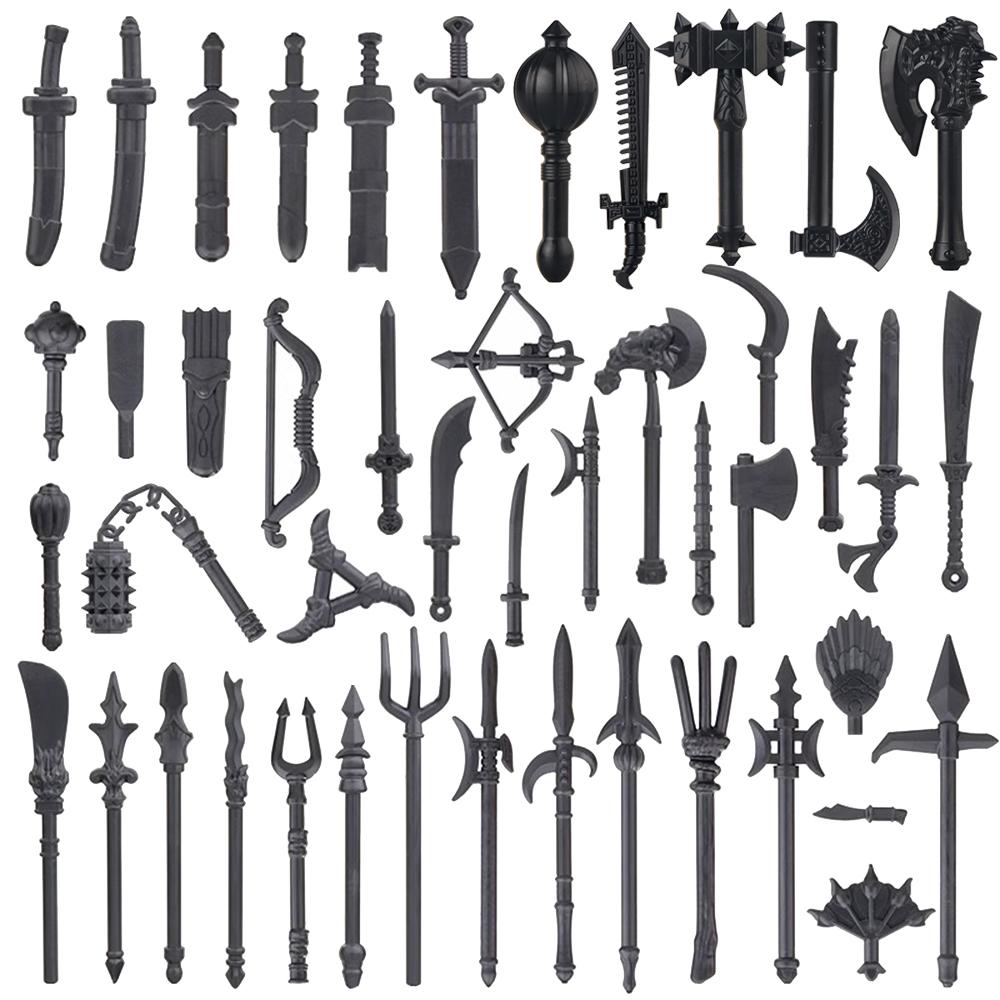 MOC Military Movie Figure Medieval Weapon Building Block Scabbard Sword Ax Hammer Bow Arrow Kit Gun Fan Mini Toy Brick Gift K038