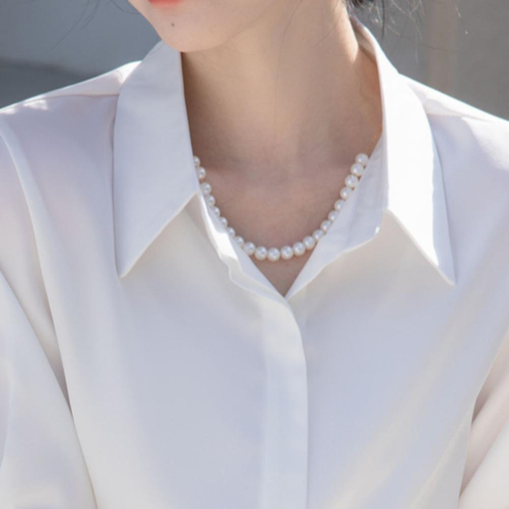 GMXIA Women's Blue Shirt Female Short-sleeved Summer Thin Professional Temperament Medium-sleeved Anti-wrinkle Non-iron Blouse Tops