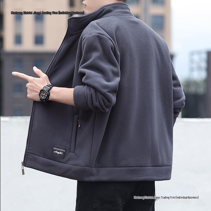 Men's Spring/Autumn Stand Collar Sherpa Fleece Hoodie Cardigan
