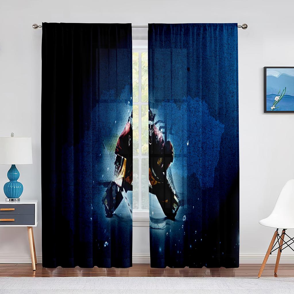 Ice Hockey Sport Player Sheer Voile Curtain Sports Arena Window Chiffon Tulle Curtains for Living Room Bedroom Decoration Drapes