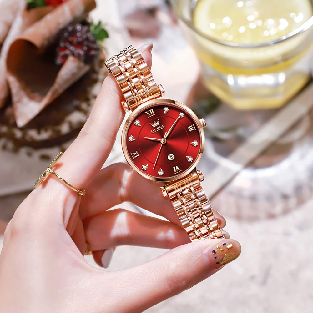 OLEVS Arm Japanese Ultra Rose Stainless Steel Stylish Water Resistant Watch Bracelet Pink Day Gift for Watch for Christmas Gift OLEVS Women's Watch,