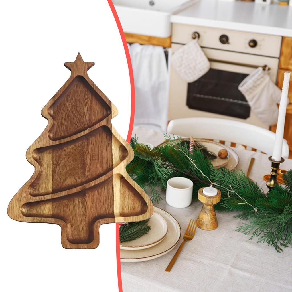 Christmas Tree Shaped Tray Appetizer Platter Kitchen Decoration Practical Wooden Snack Plate for Dining Table Events Holiday