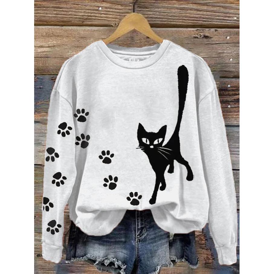 Lovely Cat Sweatshirts Women Fashion 3D Print O-Neck Hoodies Sweats Kawaii Pullovers Coat Long Sleeve Clothes Girls Clothing