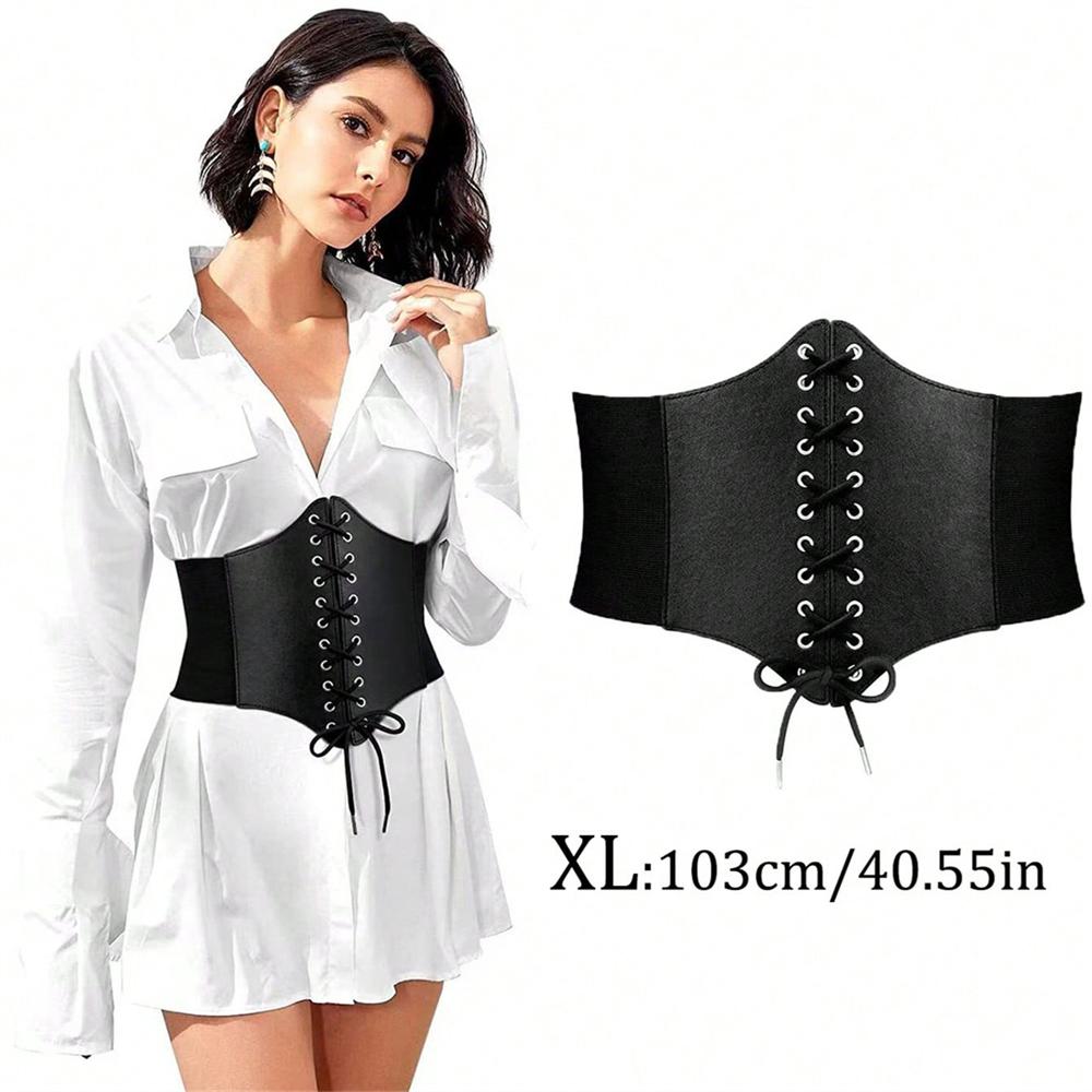 1Pc Women Adjustable Wide Belt Pu Leather Underbust Corset Crop Top Vest Waist Belt Double Buckle Cincher