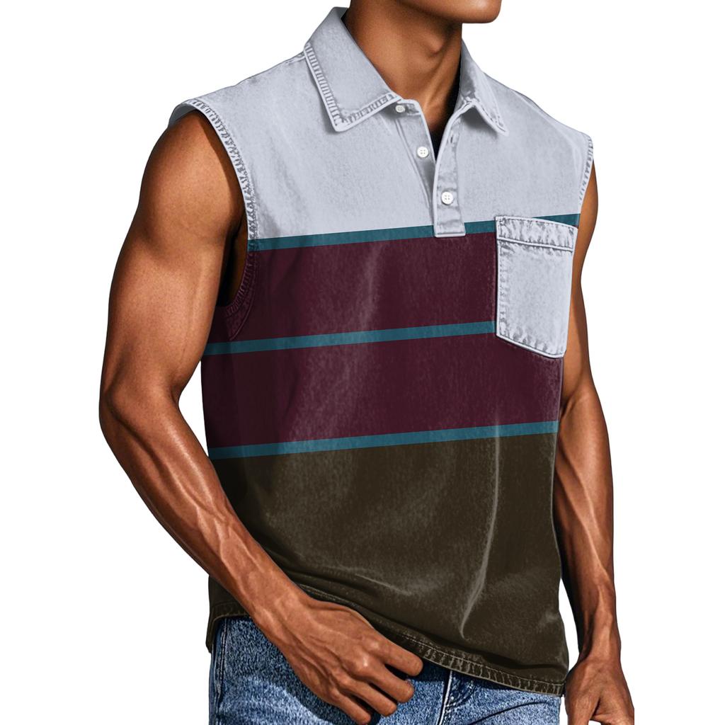 Men's Casual Pocket Button Collar Sleeveless Vest