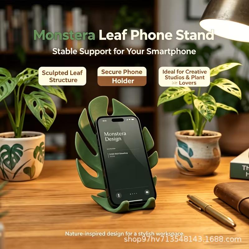 3D Printed Nordic Turtle Leaf Phone & Tablet Holder - Creative Green Plant Stand