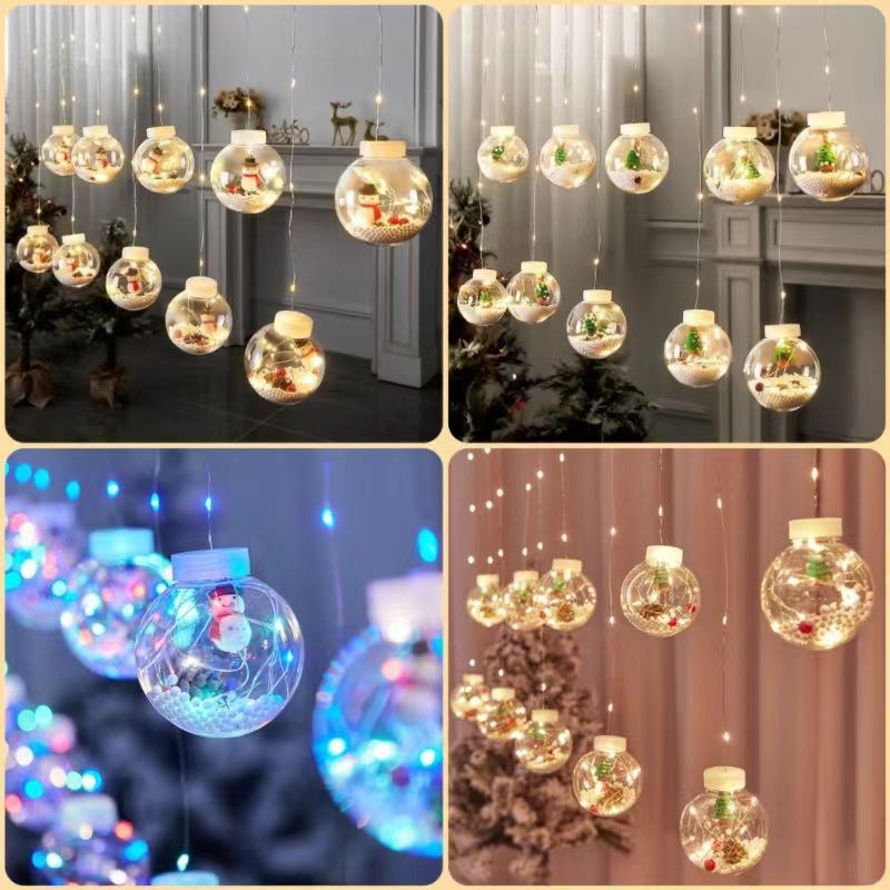 LED Christmas Snowman Curtain Lights - Festive Wishing Ball Pendant for Shopping Mall Displays and Window Decor.