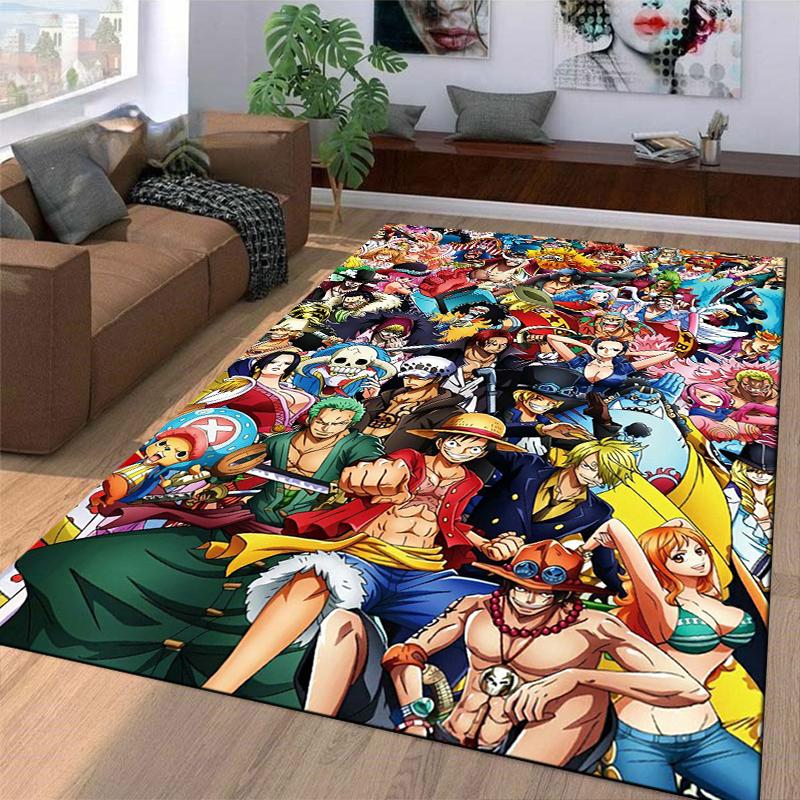 One Piece All Characters Huge Color Collage Luffy Zoro Pirate Crew Art printed carpet rug for entryway, long lasting non-slip decorative floor piece