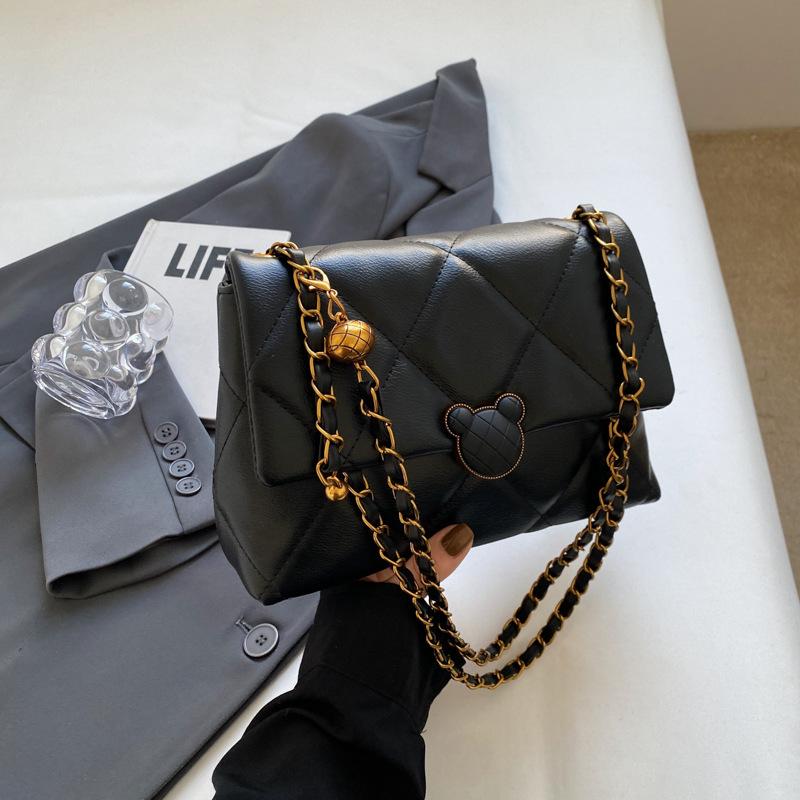 Rhombus Embroidery Thread Small Bag Women's Spring and Summer New Retro Shoulder Armpit Bag Fashion Chain Commuter Messenger Bag