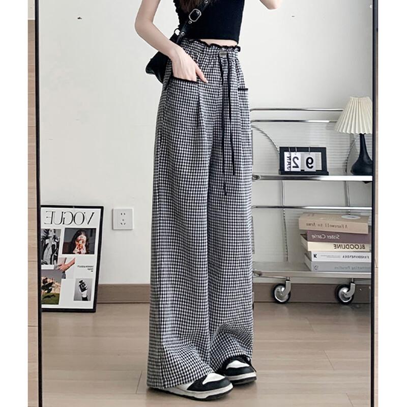 TonLion 2025 Sommer Damen High-Waist Karomuster Weitbeinige Freizeithose