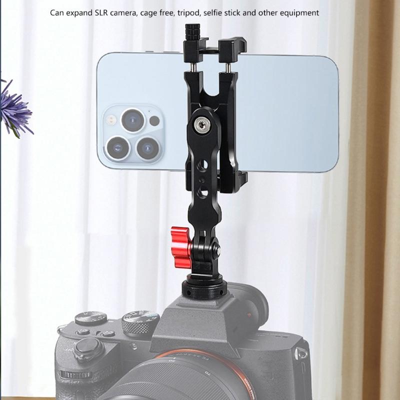 Magnetic Phone Holder Tripod Mount Clamp Aluminum Alloy with Cold Shoe Mount 1/4 " Screw for Smartphone
