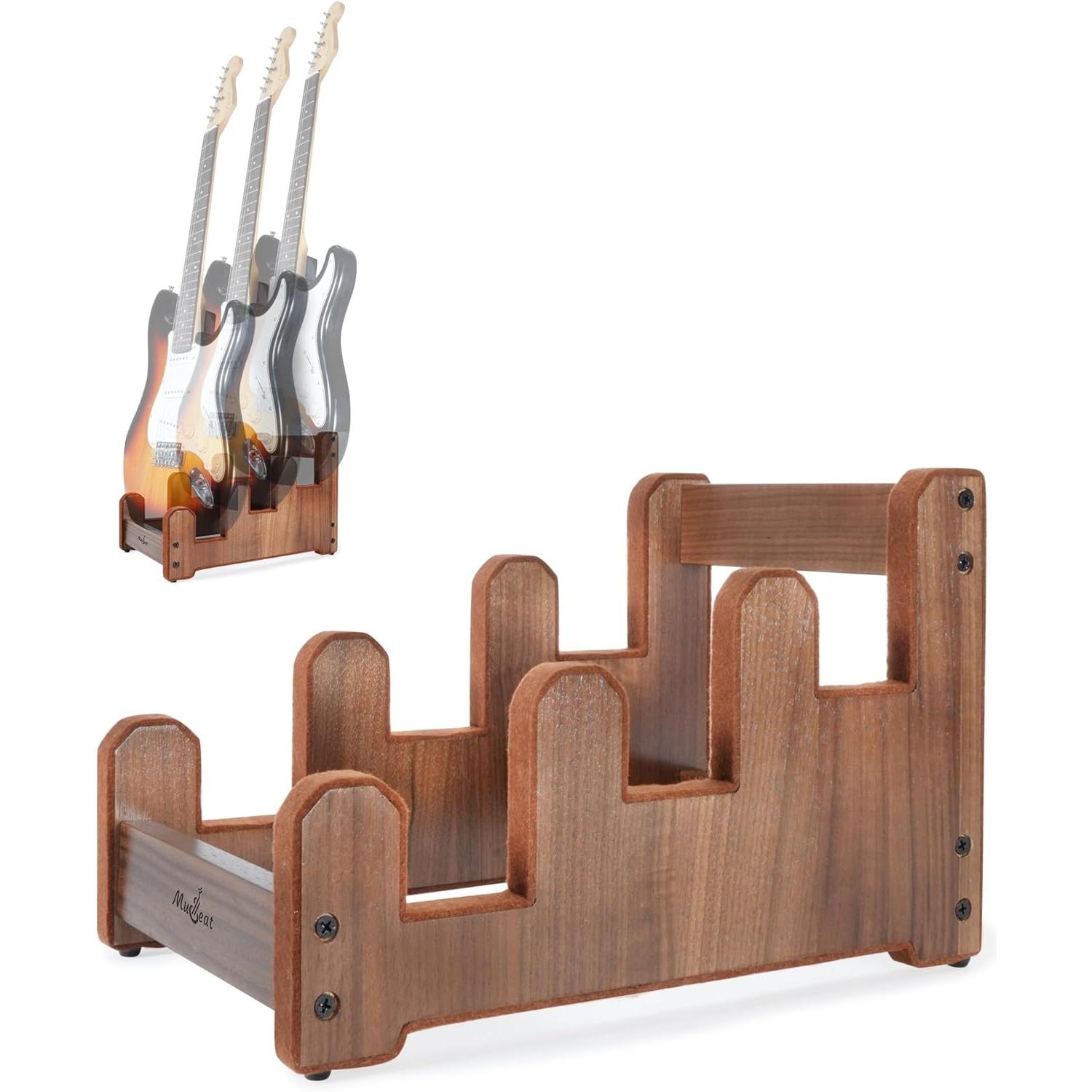 

Musbeat Multi Guitar Stand, 3-Tier Black Walnut Wood Electric Guitar Stand for 3 Electric or Bass, Multiple Instrument Rack for Men, Wooden Floor коричневий