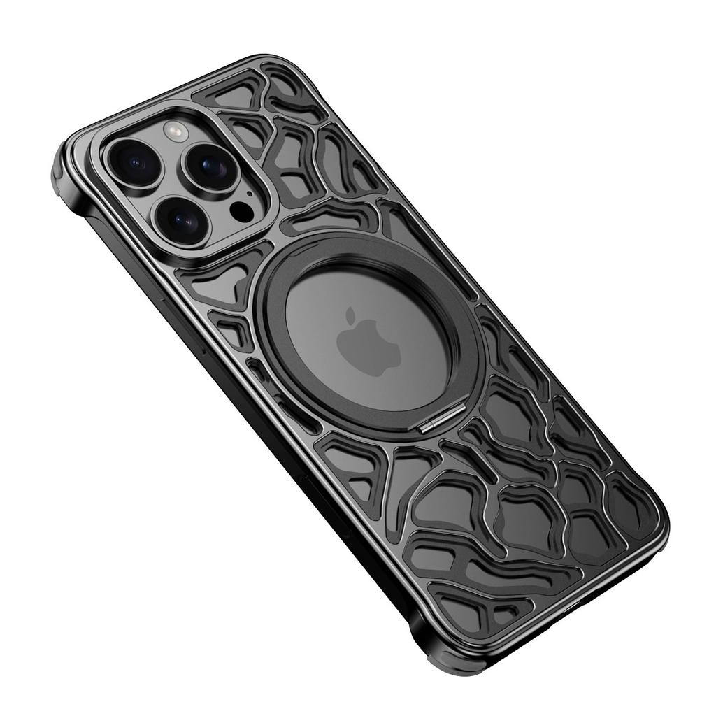 For iPhone 15 Pro Bumper Case Alloy Metal Borderless Back Cover with Magnetic Kickstand