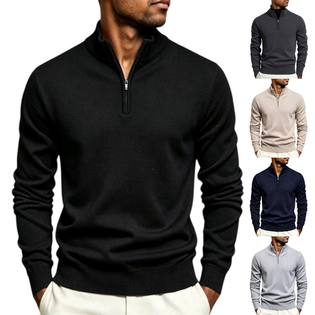Men's 1/4 Zip Knit Pullover Casual Loose Fit Long Sleeve for Business Casual Wear