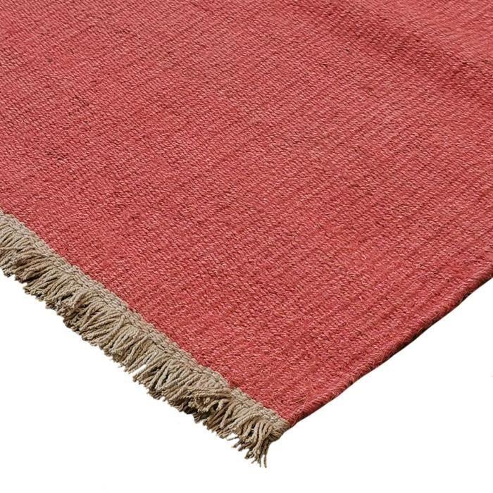 Tapis en jute et coton avec franges terra cotta 120x170