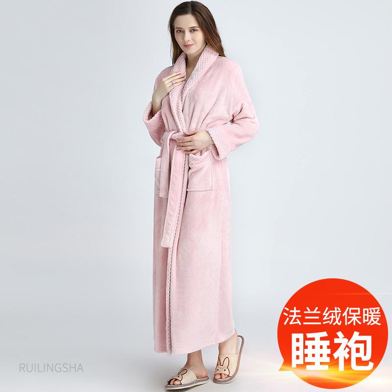 Autumn And Winter Thickened Cotton Towel Material Bathrobe Women'S Long Couple Warm Nightgown Men'S Large Size Pajamas Couple