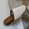 Sheepskin version~ Korean version woven hollow bag head half slippers women's 2025 new summer thick bottom flat bottom sandals outside wear