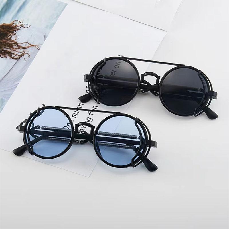 New Punk Small Frame Circle Sunglasses Men'S Hollow Out Mirror Legs Are Fashion Sun Glasses Women Street Shooting Eyewear Uv400