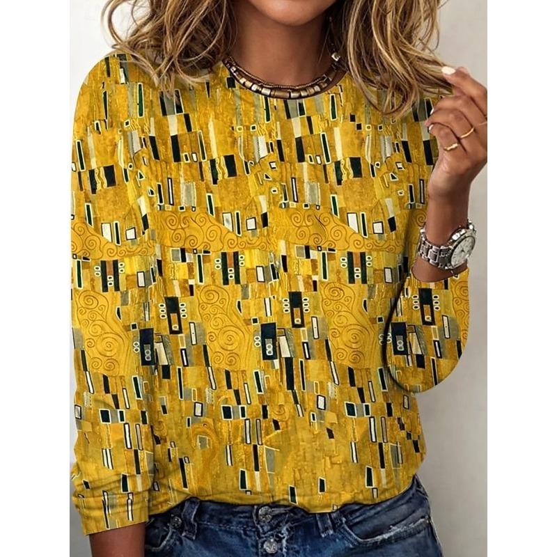 

Women s T Shirt Print Graphic Leopard Geometric Vintage Fashion Stylish Long Sleeve Crew Neck Regular Tops S
