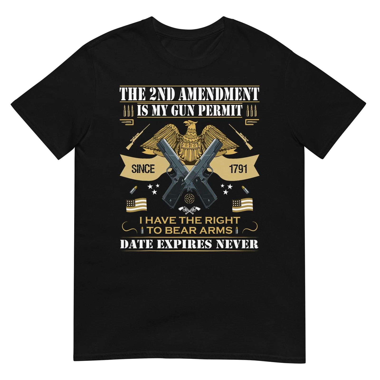 Pro Gun Second Amendment is My Gun Permit USA American Flag T-Shirt XL