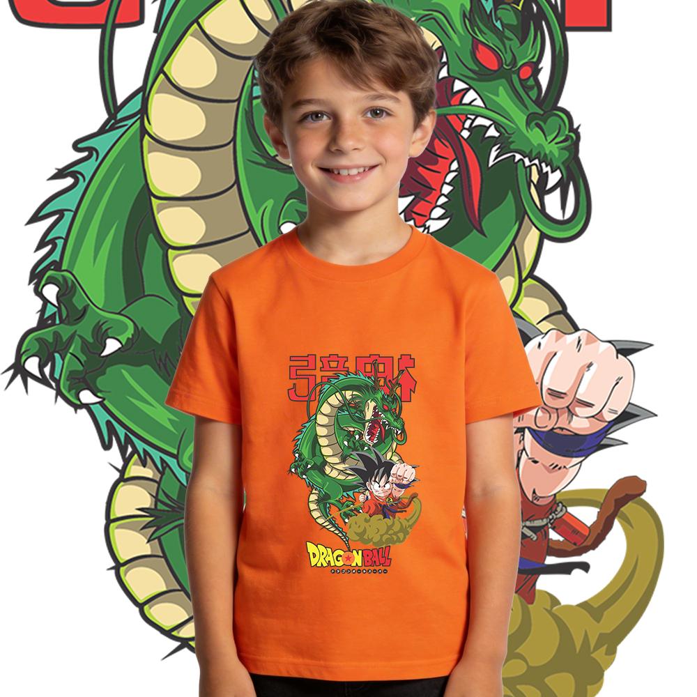 Dbz Shen Long x Goku Anime Print Boys Girls Cotton T Shirt Soft Breathable Kids Casual Tee Top Daily Wear