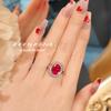 Fashion Color Treasure Red Corundum Ring Light Luxury Temperament Versatile Drainage High Carbon Diamond Women'S Ring