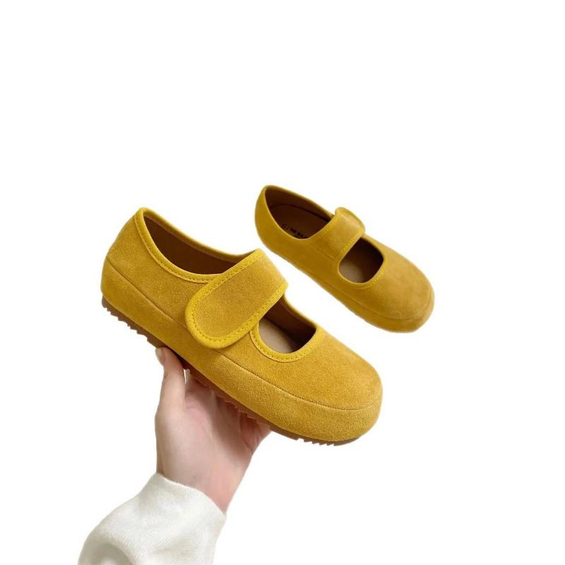 Really Soft Leather~ Spring and Autumn Ugly and Cute Soft-soled Mary Jane Shoes Retro Velcro Velcro Doudou Shoes