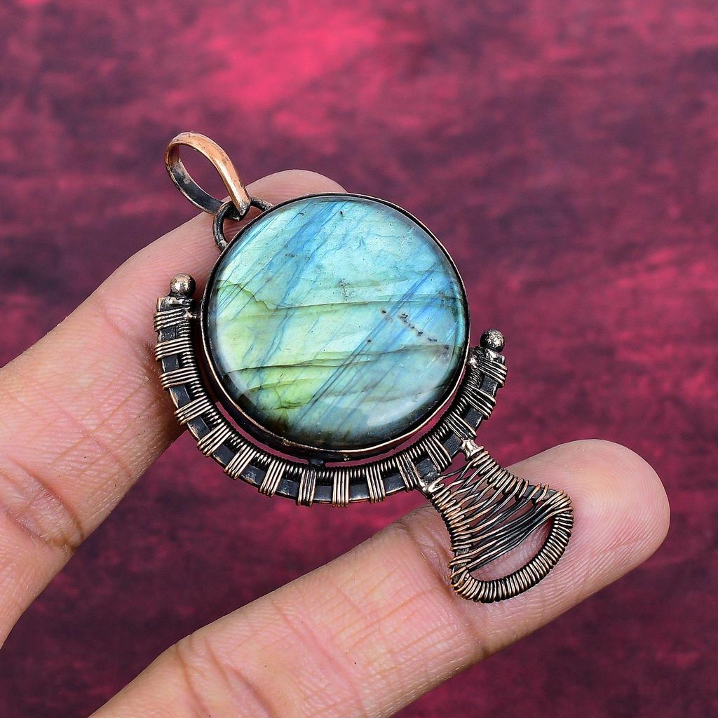 Labradorite Gemstone Pendant Copper Wire Wrapped Jewelry Handmade Unique Pendant
