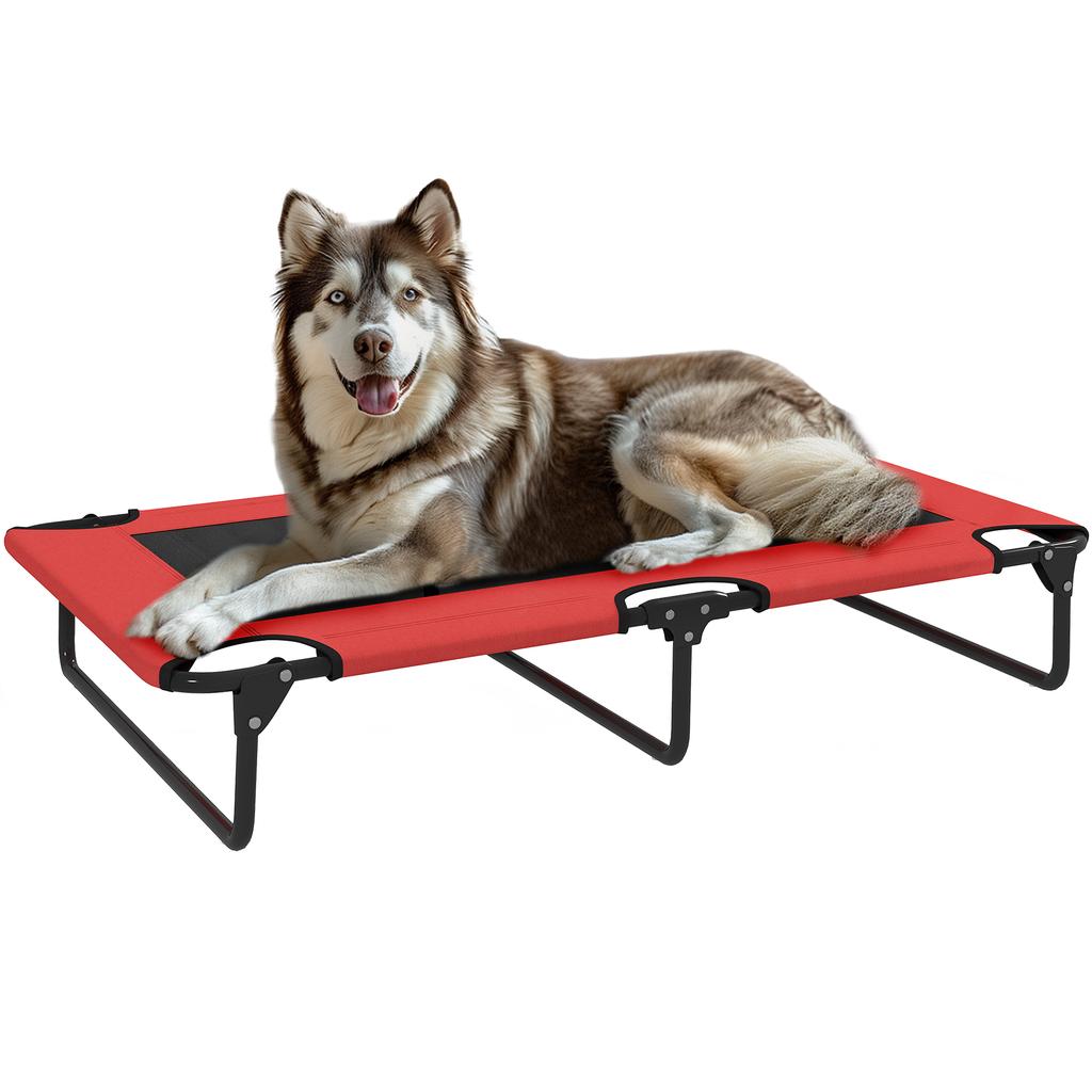 Portable Raised Dog Bed, Elevated Pet Cot with Breathable Mesh for Indoor Outdoor, for Large Dogs, Red