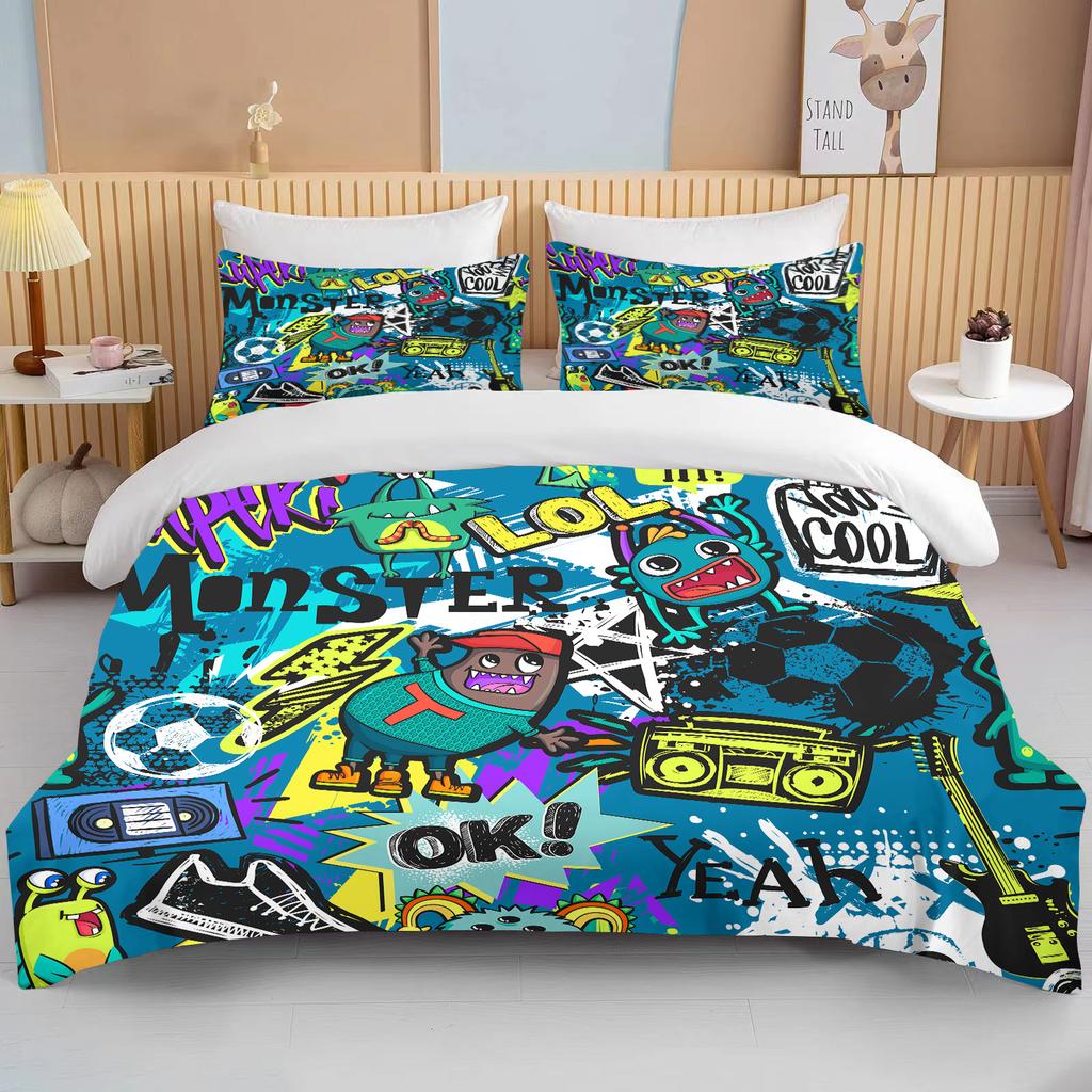 10 Sizes Fine Graffiti Pattern Bedding 3 Piece Set King Size Double Bed Bedding Set Microfiber or Polyester Duvet Cover Set