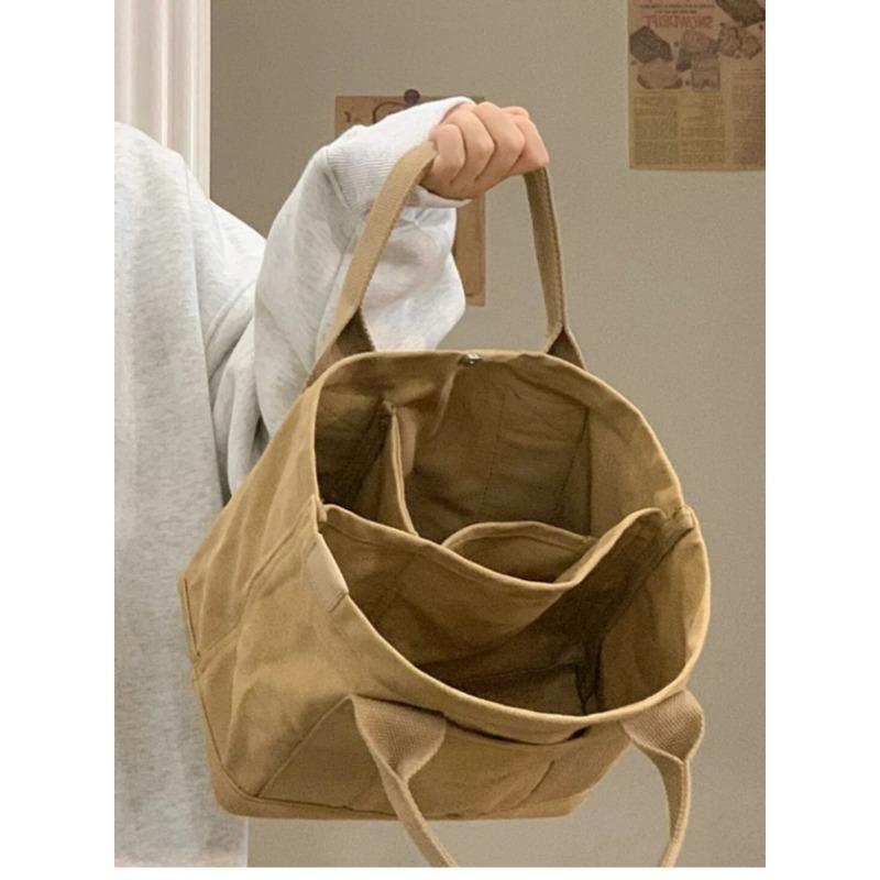 

Японская и корейская холщовая сумка-тоут с отделениями для бэнто, ретро студенческая сумка для учебы, сумка для работы, многослойная сумка-тоут, сумка через плечо, женская