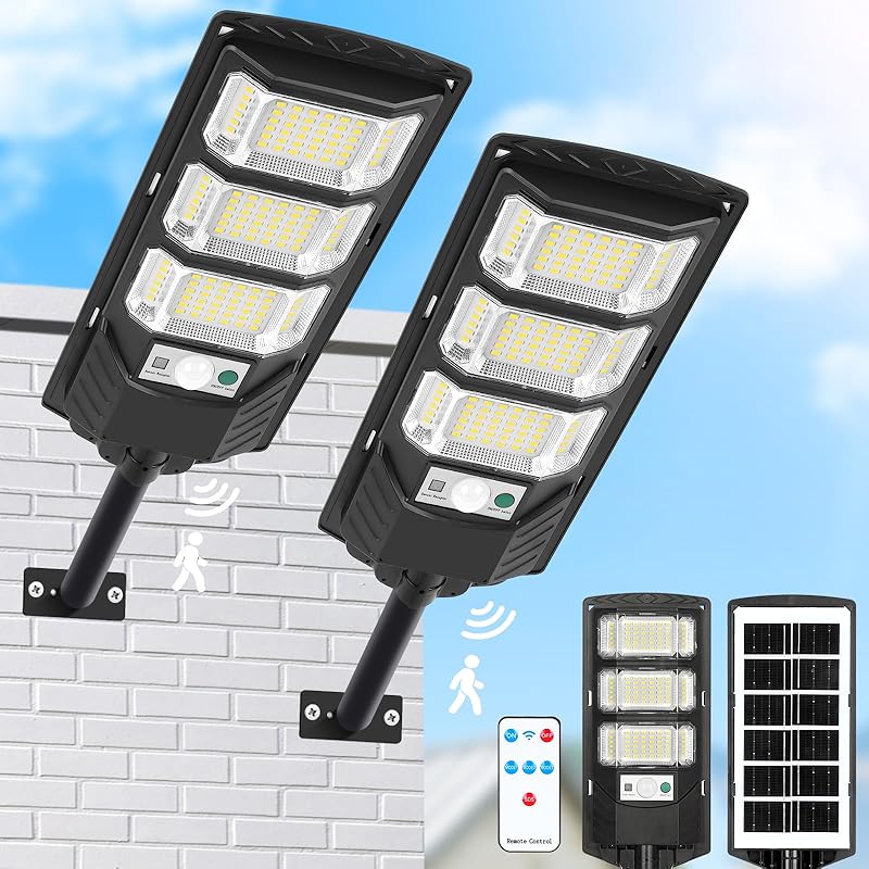 Solar Lights Outdoor Waterproof, 6500K Solar Street Lights Outdoor, LED Solar Flood Lights Dusk to Dawn with Motion Sensor and Remote, Solar Security