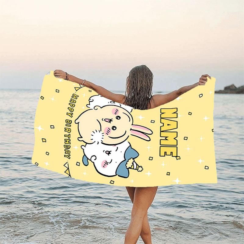 1pc Chiikawa Beach Towel with Custom Name, Beach/Swimming/Bath/Picnic/Camping Towel, Suitable for Seaside Beaches
