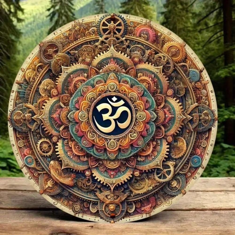 Decorative Metal Sign Meditation Om Symbol Wall Art for Cafe Living Room Decor
